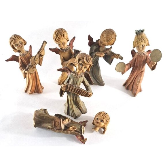 VTG Angels Playing Instruments Harp Violin Cymbals Set Of 5 Resin Made In Italy